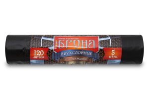 Мешки для мусора 120 л , с завязками , черные , серия Броня , ( ПВД , 55 мкн , 5 шт в рулоне ) ЗВБ-120/5/15Ч
