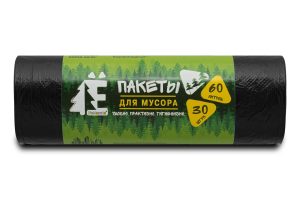 Мешки для мусора 60 л , черные , серия Эконом , Ё-Ромашка , ( ПВД , 6 мкн , 30 шт в рулоне ) ЕЛР-603035