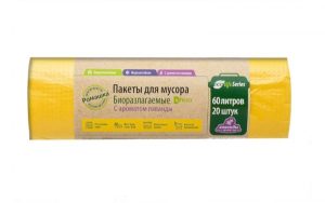 Мешки для мусора 60 л , желтые , биоразлагаемые , серия Эколайф ( ПНД , 6 мкн , 20 шт в рулоне ) ЭЛБ602040Ж