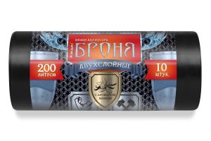 Мешки для мусора 200 л , двухслойные , черные , серия Броня ( ПВД , 60 мкн , 10 шт в рулоне ) ВР-0012