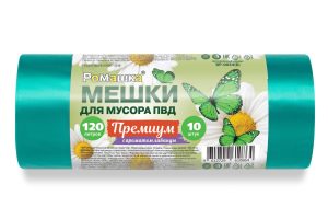 Мешки для мусора 120 л , зеленые , серия Премиум , ( ПВД , 35 мкн , 10 шт в рулоне ) ВР-0054