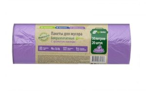 Мешки для мусора 30 л , фиолетовые , биоразлагаемые , серия Эколайф ( ПНД , 6 мкн , 20 шт в рулоне ) ЭЛБ302045Ф