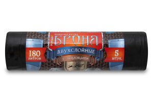 Мешки для мусора 180 л , с завязками , черные , серия Броня , ( ПВД , 55 мкн , 5 шт в рулоне ) ЗВБ-180/5/12Ч