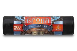 Мешки для мусора 200 л , с завязками , черные , серия Броня , ( ПВД , 55 мкн , 5 шт в рулоне ) ЗВБ-200/5/10Ч