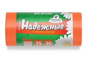 Мешки для мусора 35 л с ушками , оранжевые , серия Надежные , ( ПСД , 12 мкн , 30 шт в рулоне ) ВЛ-036-30У