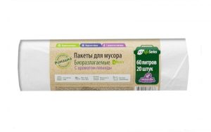 Мешки для мусора 60 л , белые , биоразлагаемые , серия Эколайф ( ПНД , 6 мкн , 20 шт в рулоне ) ЭЛБ602040Б