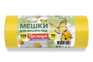 Мешки для мусора 120 л , желтые , серия Премиум , ( ПВД , 35 мкн , 10 шт в рулоне ) ВР-0056