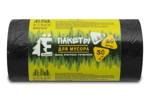Мешки для мусора 30 л , черные , серия Эконом , Ё-Ромашка , ( ПВД , 5.6 мкн , 50 шт в рулоне ) ЕЛР-305020