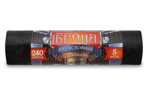 Мешки для мусора 240 л , с завязками , черные , серия Броня , ( ПВД , 55 мкн , 5 шт в рулоне ) ЗВБ-240/5/9Ч