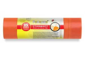 Мешки для мусора 35 л , с завязками , оранжевые , серия Стандарт , ( ПВД , 25 мкн , 10 шт в рулоне ) ЗВС-3510О