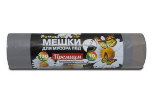 Мешки для мусора 120 л , с завязками , серые , серия Премиум особопрочные , ( ПВД , 35 мкн , 10 шт в рулоне ) ПЗВ-120/10/12С