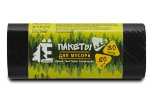 Мешки для мусора 30 л , черные , серия Эконом , Ё-Ромашка , ( ПВД , 5.6 мкн , 20 шт в рулоне ) ЕЛР-302050