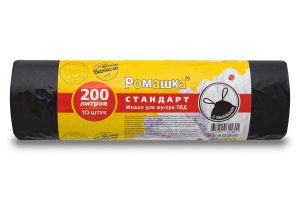 Мешки для мусора 200 л , с завязками , черные , серия Стандарт , ( ПВД , 30 мкн , 10 шт в рулоне ) ЗВС-200/10/10/Ч