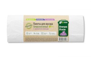 Мешки для мусора 30 л , белые , биоразлагаемые , серия Эколайф ( ПНД , 6 мкн , 20 шт в рулоне ) ЭЛБ302045Б