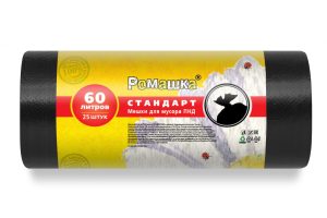 Мешки для мусора 60 л , черные , серия Стандарт ( ПНД , 8 мкн , 25 шт в рулоне ) НМ60252501
