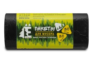 Мешки для мусора 30 л , черные , серия Эконом , Ё-Ромашка , ( ПВД , 5.6 мкн , 20 шт в рулоне ) ЕЛР-303035