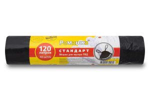 Мешки для мусора 120 л , с завязками , черные , серия Стандарт , ( ПВД , 30 мкн , 10 шт в рулоне ) ЗВС-120/10/12/Ч