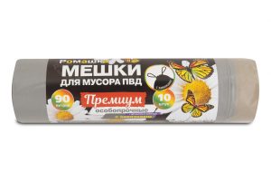 Мешки для мусора 90 л , с завязками , серые , серия Премиум особопрочные , ( ПВД , 35 мкн , 10 шт в рулоне ) ПЗВ-90/10/12С