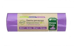 Мешки для мусора 60 л , фиолетовые , биоразлагаемые , серия Эколайф ( ПНД , 6 мкн , 20 шт в рулоне ) ЭЛБ602040Ф
