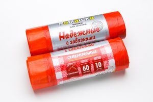 Мешки для мусора 60 л с завязками , красные , серия Надежные , ( ПСД , 23 мкн , 10 шт в рулоне ) ВЗ601014