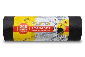 Мешки для мусора 240 л , с завязками , черные , серия Стандарт , ( ПВД , 30 мкн , 10 шт в рулоне ) ЗВС-240/10/8/Ч
